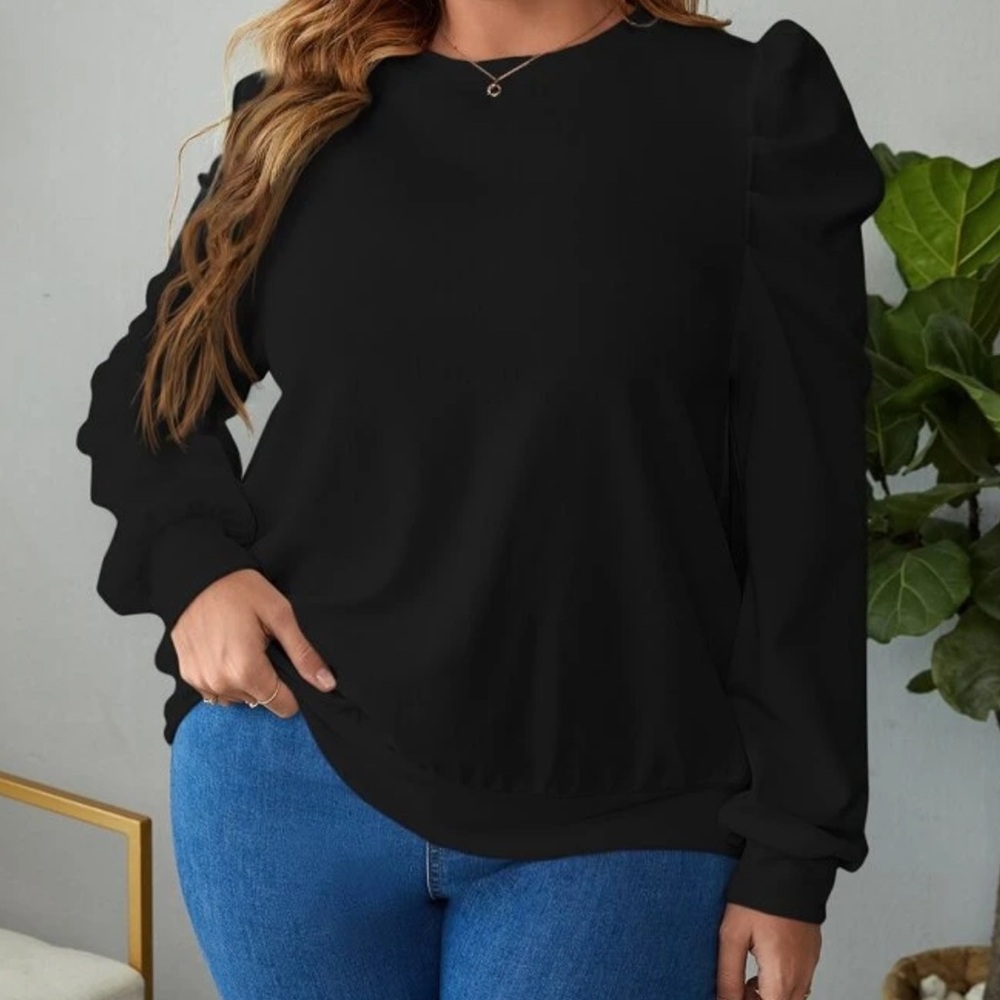 NEW| Women's Shein Long Sleeve Puff Shoulder Black Elegant Comfy Top